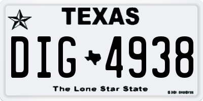 TX license plate DIG4938