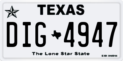TX license plate DIG4947