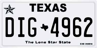 TX license plate DIG4962