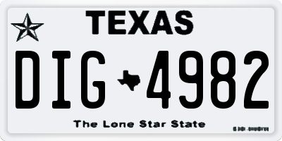 TX license plate DIG4982