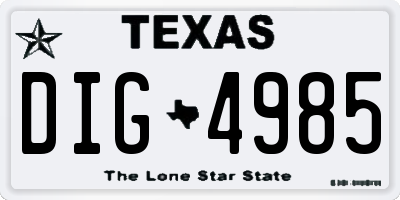 TX license plate DIG4985