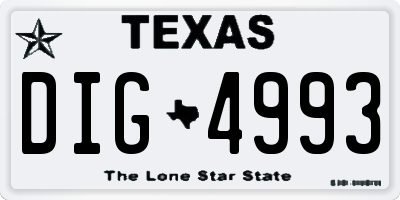 TX license plate DIG4993