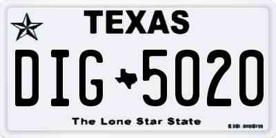 TX license plate DIG5020