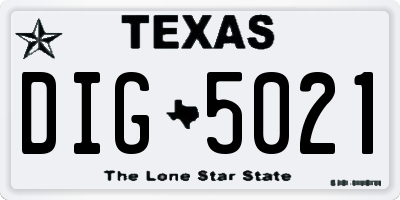 TX license plate DIG5021