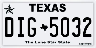 TX license plate DIG5032