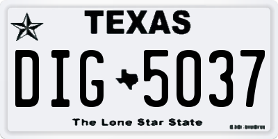 TX license plate DIG5037