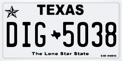 TX license plate DIG5038
