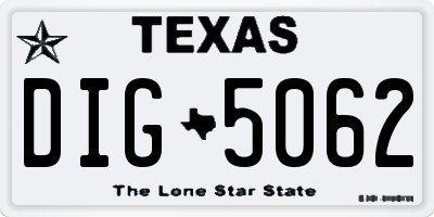 TX license plate DIG5062