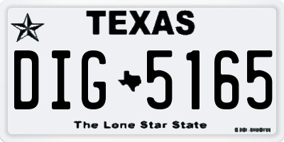 TX license plate DIG5165
