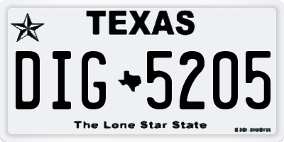 TX license plate DIG5205
