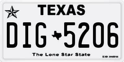 TX license plate DIG5206