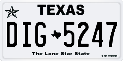 TX license plate DIG5247