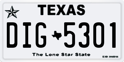TX license plate DIG5301