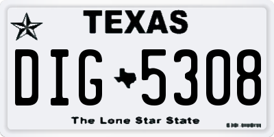 TX license plate DIG5308