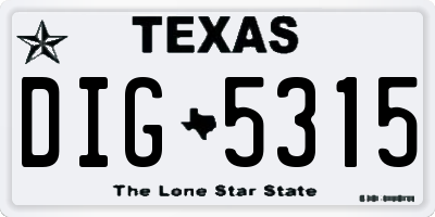 TX license plate DIG5315