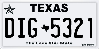TX license plate DIG5321