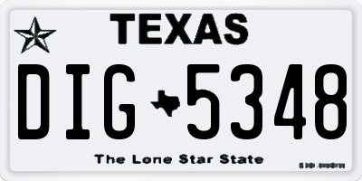TX license plate DIG5348