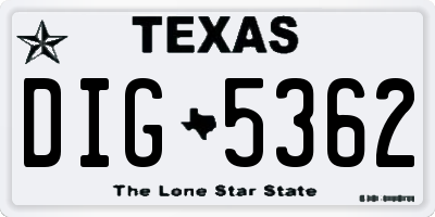 TX license plate DIG5362