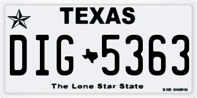 TX license plate DIG5363