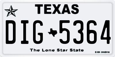 TX license plate DIG5364