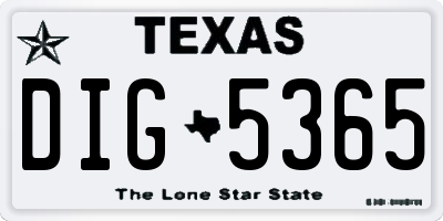 TX license plate DIG5365