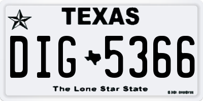 TX license plate DIG5366