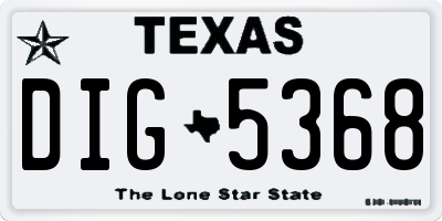 TX license plate DIG5368