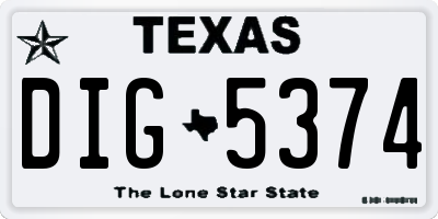 TX license plate DIG5374