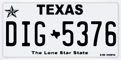 TX license plate DIG5376