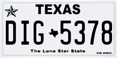 TX license plate DIG5378