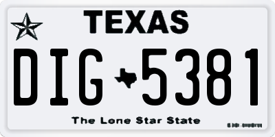 TX license plate DIG5381