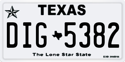 TX license plate DIG5382