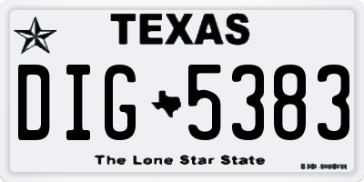 TX license plate DIG5383