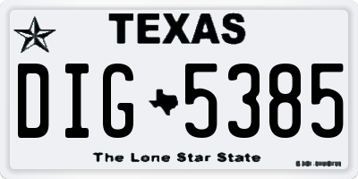 TX license plate DIG5385