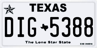 TX license plate DIG5388