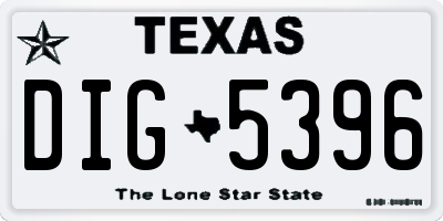 TX license plate DIG5396