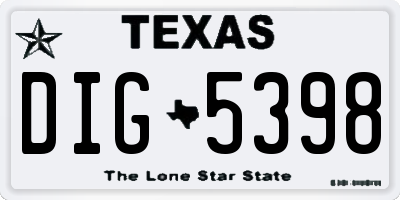 TX license plate DIG5398