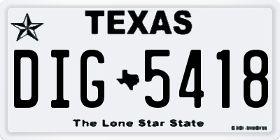 TX license plate DIG5418
