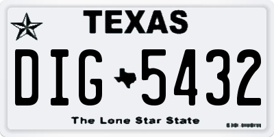 TX license plate DIG5432