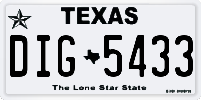 TX license plate DIG5433