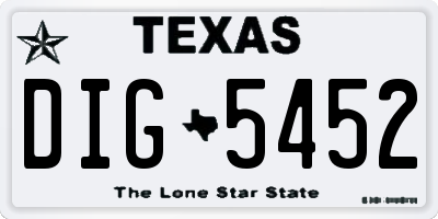 TX license plate DIG5452