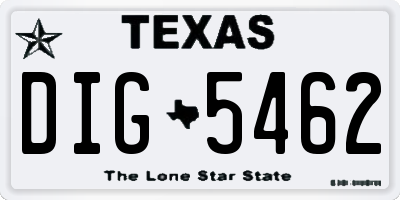TX license plate DIG5462