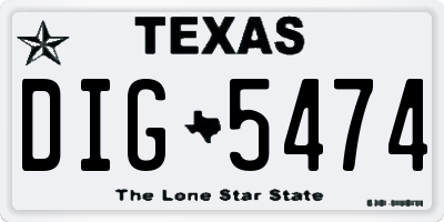 TX license plate DIG5474