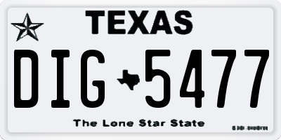 TX license plate DIG5477