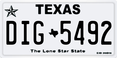 TX license plate DIG5492