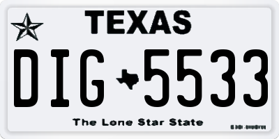 TX license plate DIG5533