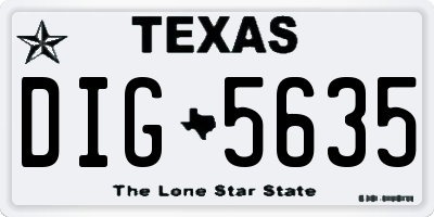 TX license plate DIG5635