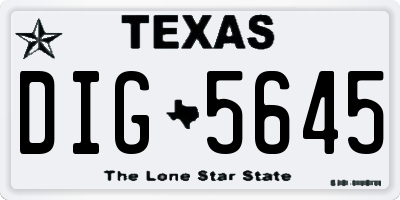 TX license plate DIG5645