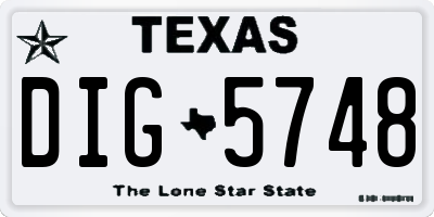 TX license plate DIG5748