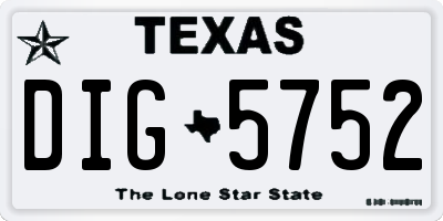 TX license plate DIG5752
